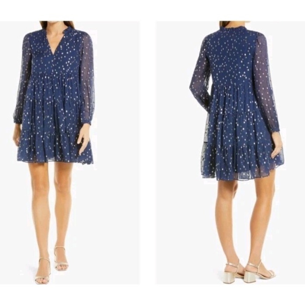 LILLY PULITZER Sz 6 Sarita Silk Swing Dress Navy Gold Dots Preppy Holiday Party